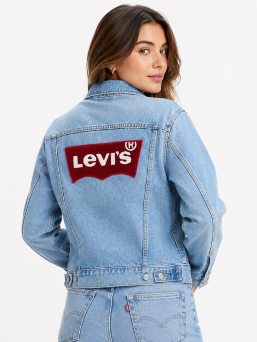Levi’s Premium Women’s XS Light Wash Denim Trucker Jacket Big Logo Back